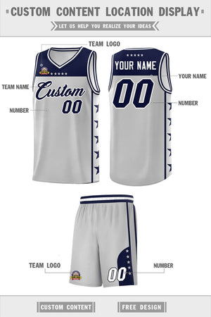 Custom Gray Navy Color Block Sets Sports Uniform Basketball Jersey