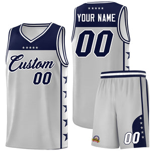 Custom Gray Navy Color Block Sets Sports Uniform Basketball Jersey