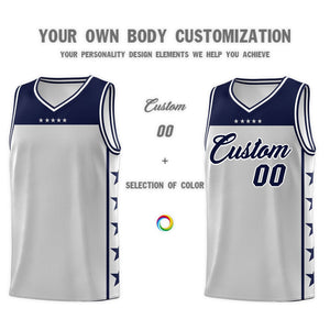 Custom Gray Navy Color Block Sets Sports Uniform Basketball Jersey