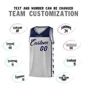 Custom Gray Navy Color Block Sets Sports Uniform Basketball Jersey