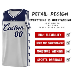 Custom Gray Navy Color Block Sets Sports Uniform Basketball Jersey