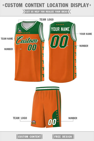 Custom Orange Kelly Green Color Block Sets Sports Uniform Basketball Jersey