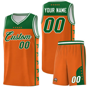 Custom Orange Kelly Green Color Block Sets Sports Uniform Basketball Jersey