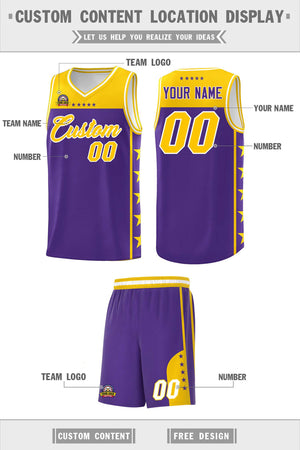 Custom Purple Yellow Color Block Sets Sports Uniform Basketball Jersey