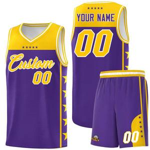 Custom Purple Yellow Color Block Sets Sports Uniform Basketball Jersey