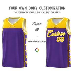 Custom Purple Yellow Color Block Sets Sports Uniform Basketball Jersey