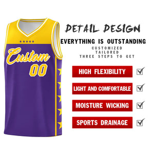 Custom Purple Yellow Color Block Sets Sports Uniform Basketball Jersey