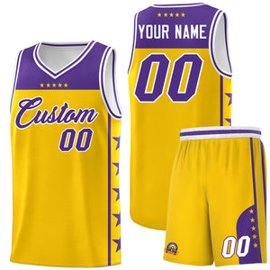 Custom Gold Purple Color Block Sets Sports Uniform Basketball Jersey