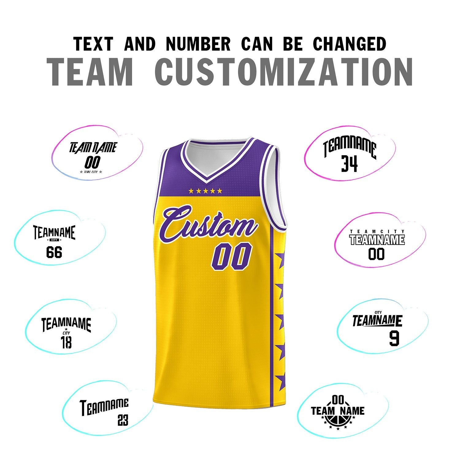 Custom Gold Purple Color Block Sets Sports Uniform Basketball Jersey