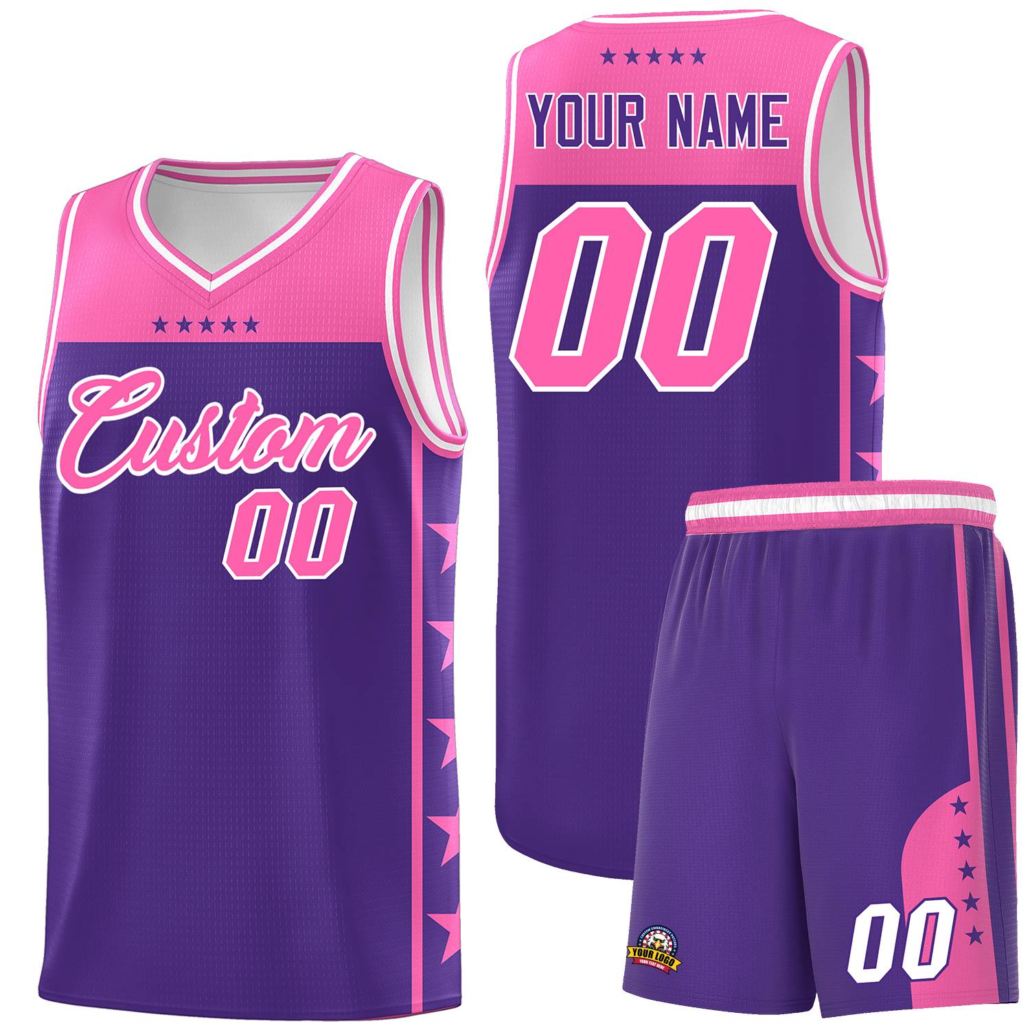 Custom Purple Pink Color Block Sets Sports Uniform Basketball Jersey