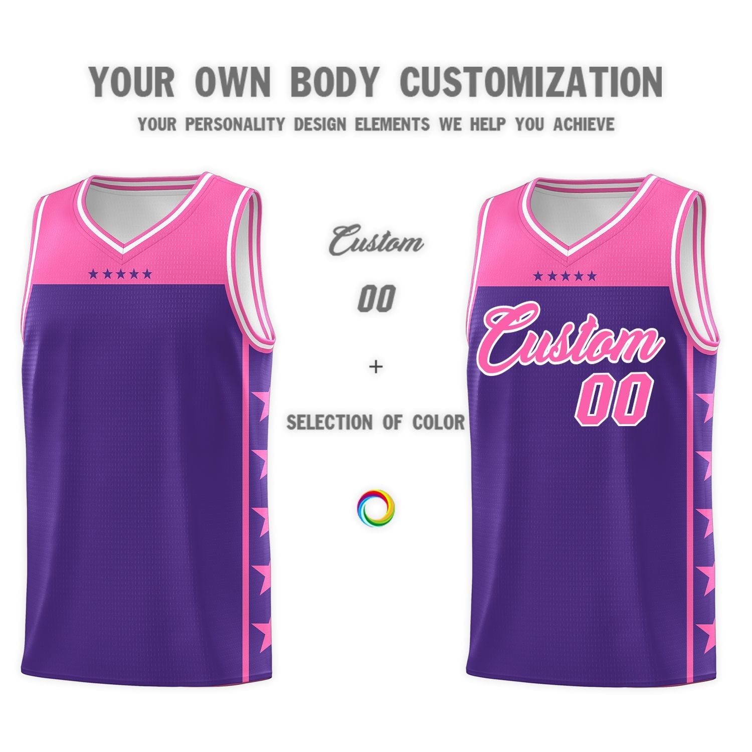 Custom Purple Pink Color Block Sets Sports Uniform Basketball Jersey