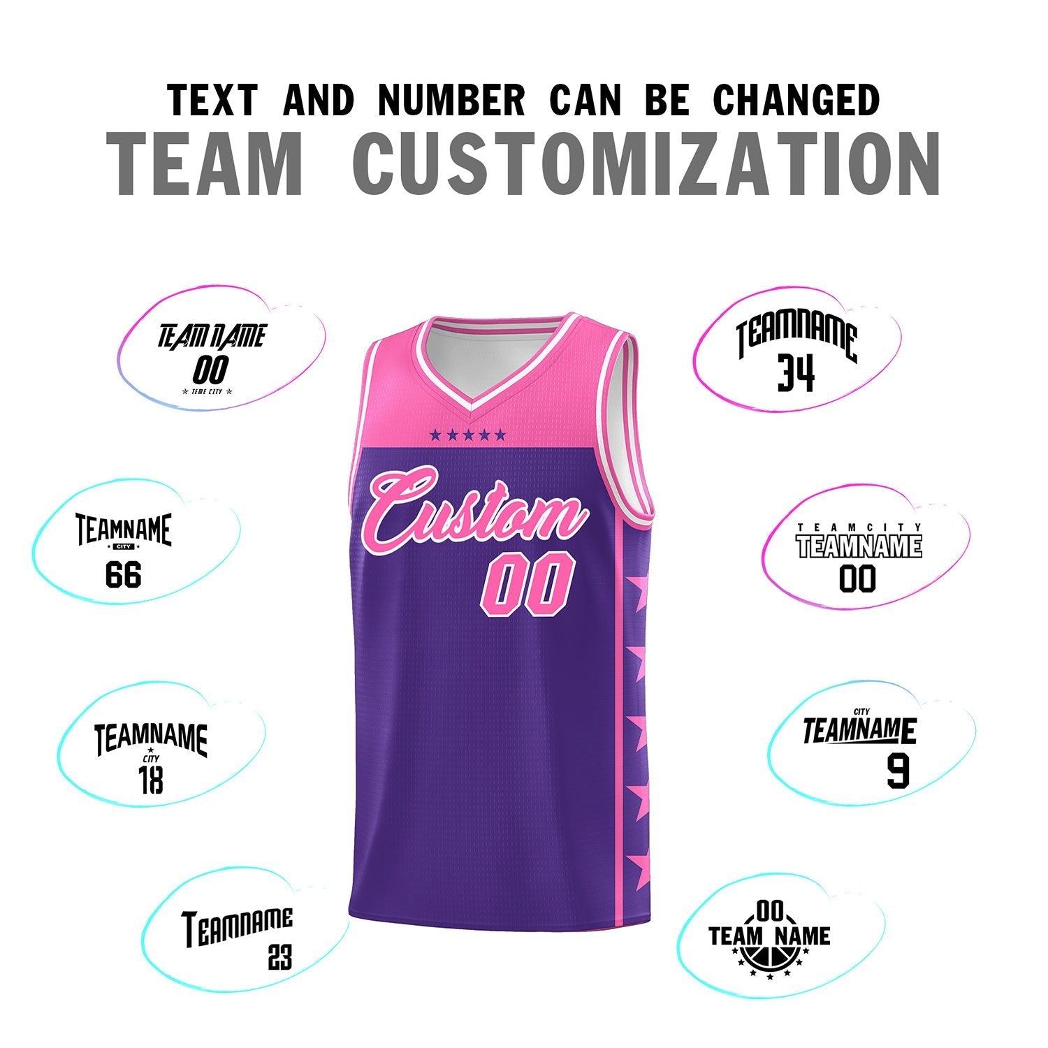 Custom Purple Pink Color Block Sets Sports Uniform Basketball Jersey