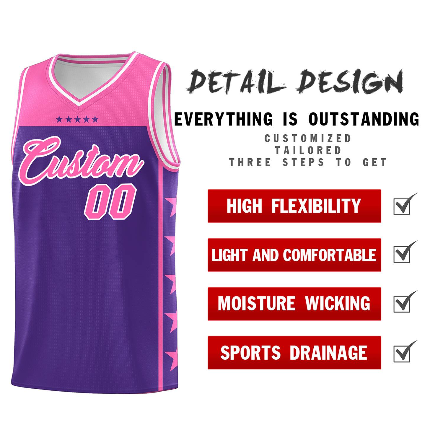 Custom Purple Pink Color Block Sets Sports Uniform Basketball Jersey