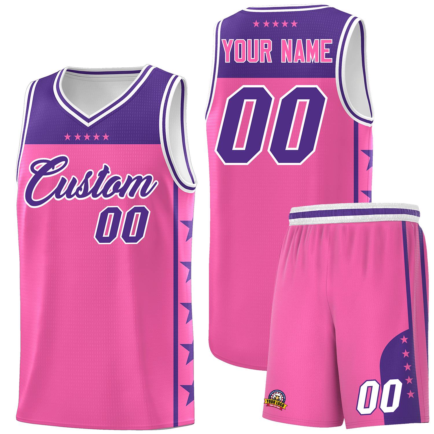 Custom Pink Purple Color Block Sets Sports Uniform Basketball Jersey