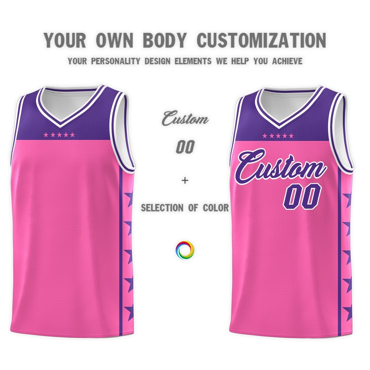 Custom Pink Purple Color Block Sets Sports Uniform Basketball Jersey