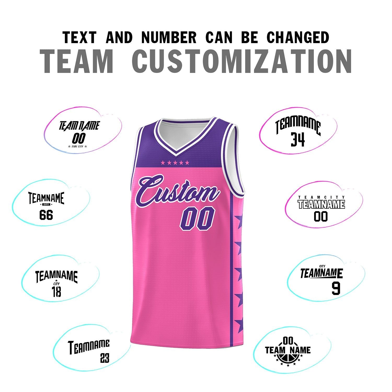 Custom Pink Purple Color Block Sets Sports Uniform Basketball Jersey