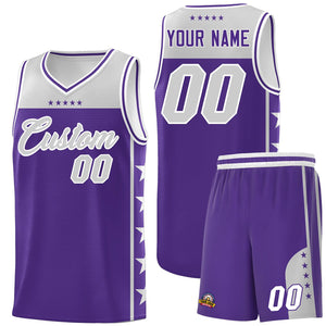 Custom Purple Gray Color Block Sets Sports Uniform Basketball Jersey