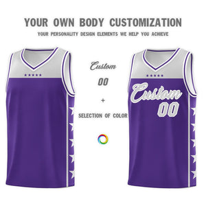 Custom Purple Gray Color Block Sets Sports Uniform Basketball Jersey