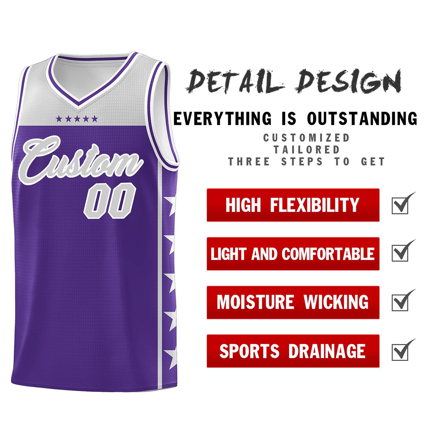 Custom Purple Gray Color Block Sets Sports Uniform Basketball Jersey