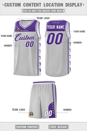 Custom Gray Purple Color Block Sets Sports Uniform Basketball Jersey