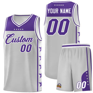 Custom Gray Purple Color Block Sets Sports Uniform Basketball Jersey