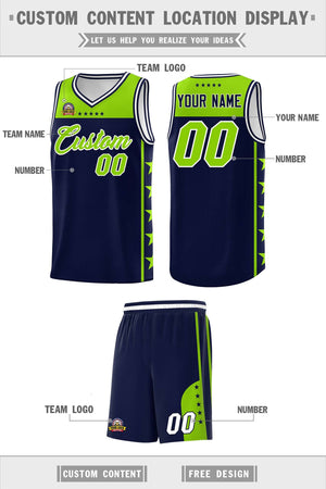 Custom Navy Neon Green Color Block Sets Sports Uniform Basketball Jersey