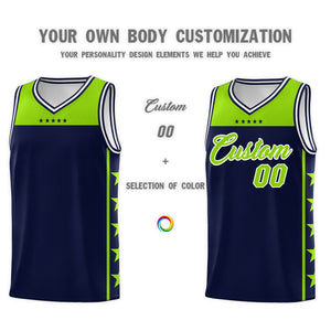 Custom Navy Neon Green Color Block Sets Sports Uniform Basketball Jersey