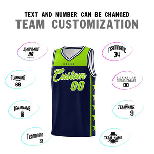 Custom Navy Neon Green Color Block Sets Sports Uniform Basketball Jersey