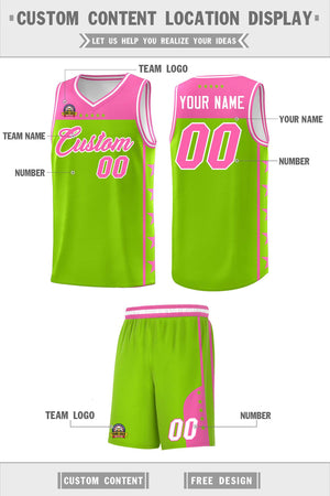 Custom Neon Green Pink Color Block Sets Sports Uniform Basketball Jersey