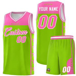 Custom Neon Green Pink Color Block Sets Sports Uniform Basketball Jersey