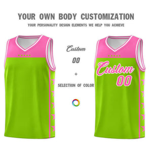 Custom Neon Green Pink Color Block Sets Sports Uniform Basketball Jersey