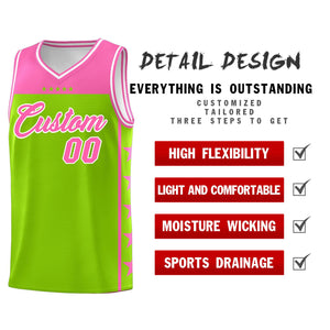 Custom Neon Green Pink Color Block Sets Sports Uniform Basketball Jersey