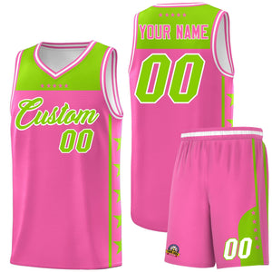 Custom Pink Neon Green Color Block Sets Sports Uniform Basketball Jersey