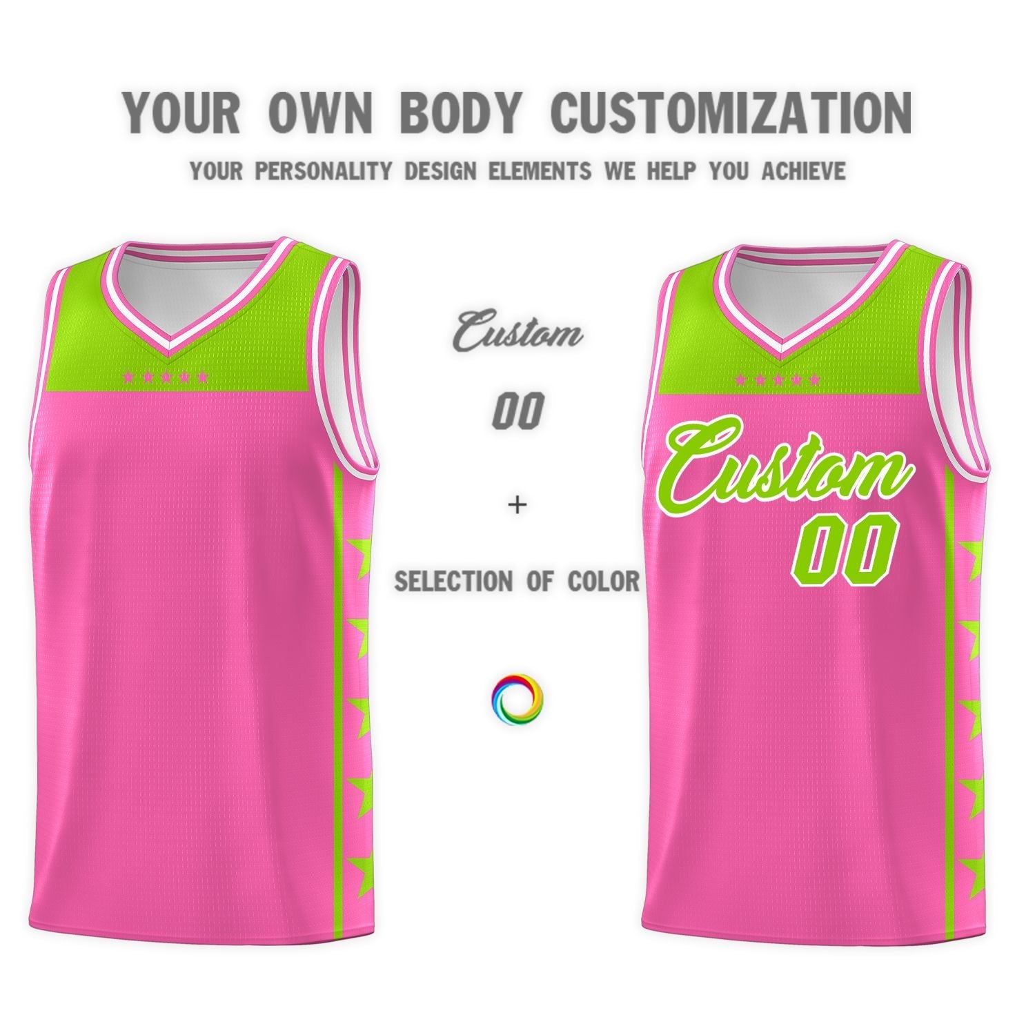 Custom Pink Neon Green Color Block Sets Sports Uniform Basketball Jersey