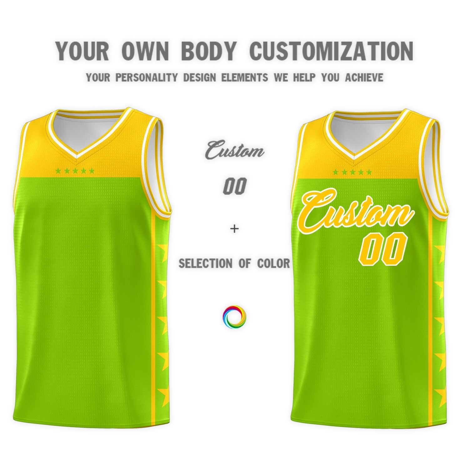 Custom Neon Green Yellow Color Block Sets Sports Uniform Basketball Jersey