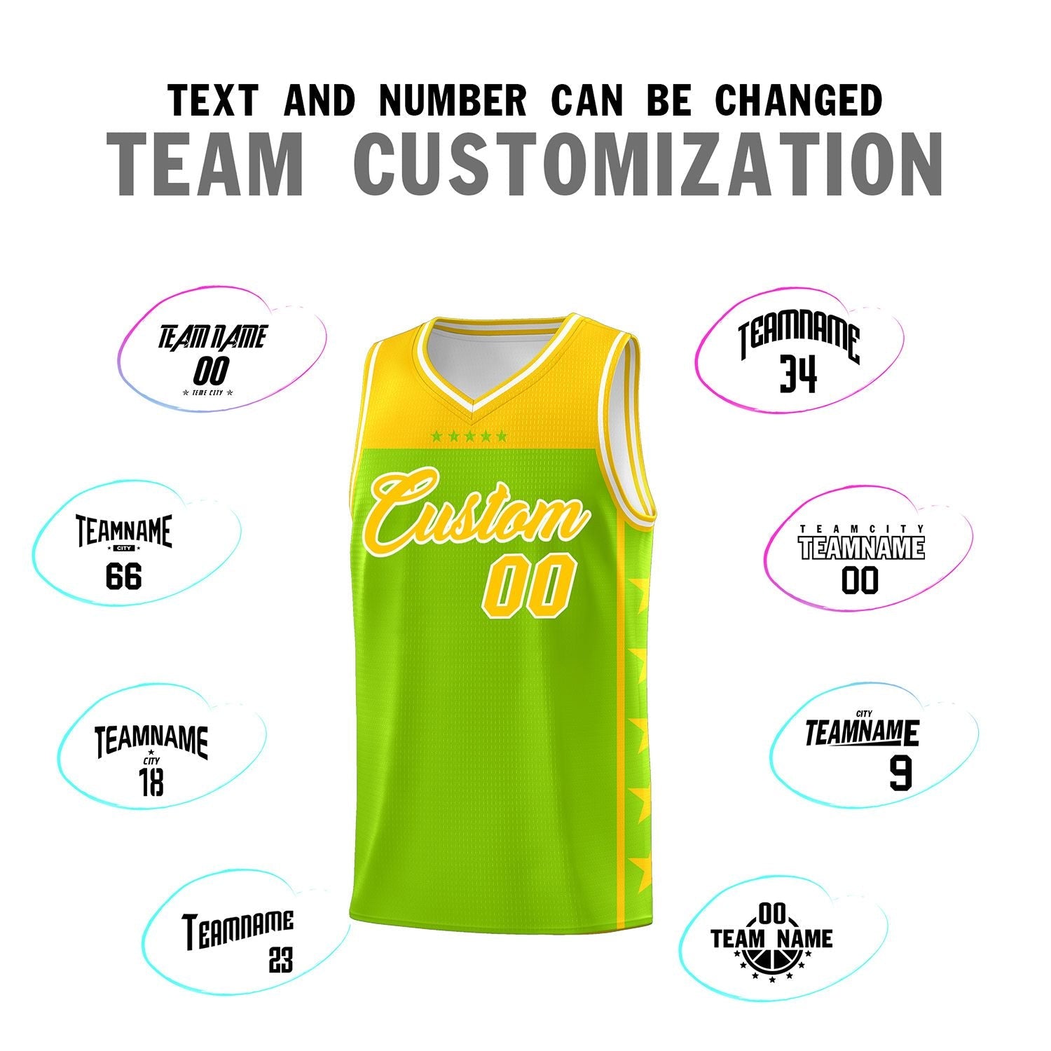 Custom Neon Green Yellow Color Block Sets Sports Uniform Basketball Jersey