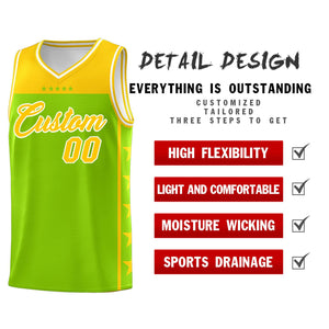 Custom Neon Green Yellow Color Block Sets Sports Uniform Basketball Jersey