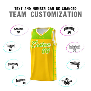 Custom Gold Neon Green Color Block Sets Sports Uniform Basketball Jersey