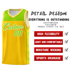 Custom Gold Neon Green Color Block Sets Sports Uniform Basketball Jersey