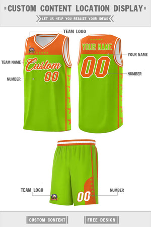 Custom Neon Green Orange Color Block Sets Sports Uniform Basketball Jersey