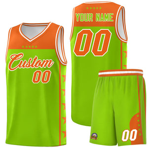 Custom Neon Green Orange Color Block Sets Sports Uniform Basketball Jersey