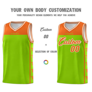 Custom Neon Green Orange Color Block Sets Sports Uniform Basketball Jersey