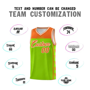 Custom Neon Green Orange Color Block Sets Sports Uniform Basketball Jersey