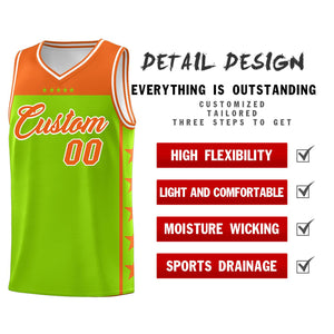 Custom Neon Green Orange Color Block Sets Sports Uniform Basketball Jersey