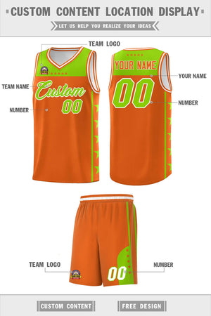 Custom Orange Neon Green Color Block Sets Sports Uniform Basketball Jersey