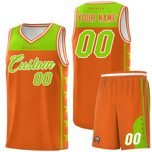 Custom Orange Neon Green Color Block Sets Sports Uniform Basketball Jersey