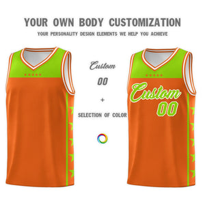 Custom Orange Neon Green Color Block Sets Sports Uniform Basketball Jersey