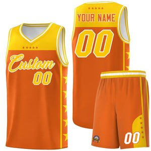 Custom Orange Yellow Color Block Sets Sports Uniform Basketball Jersey