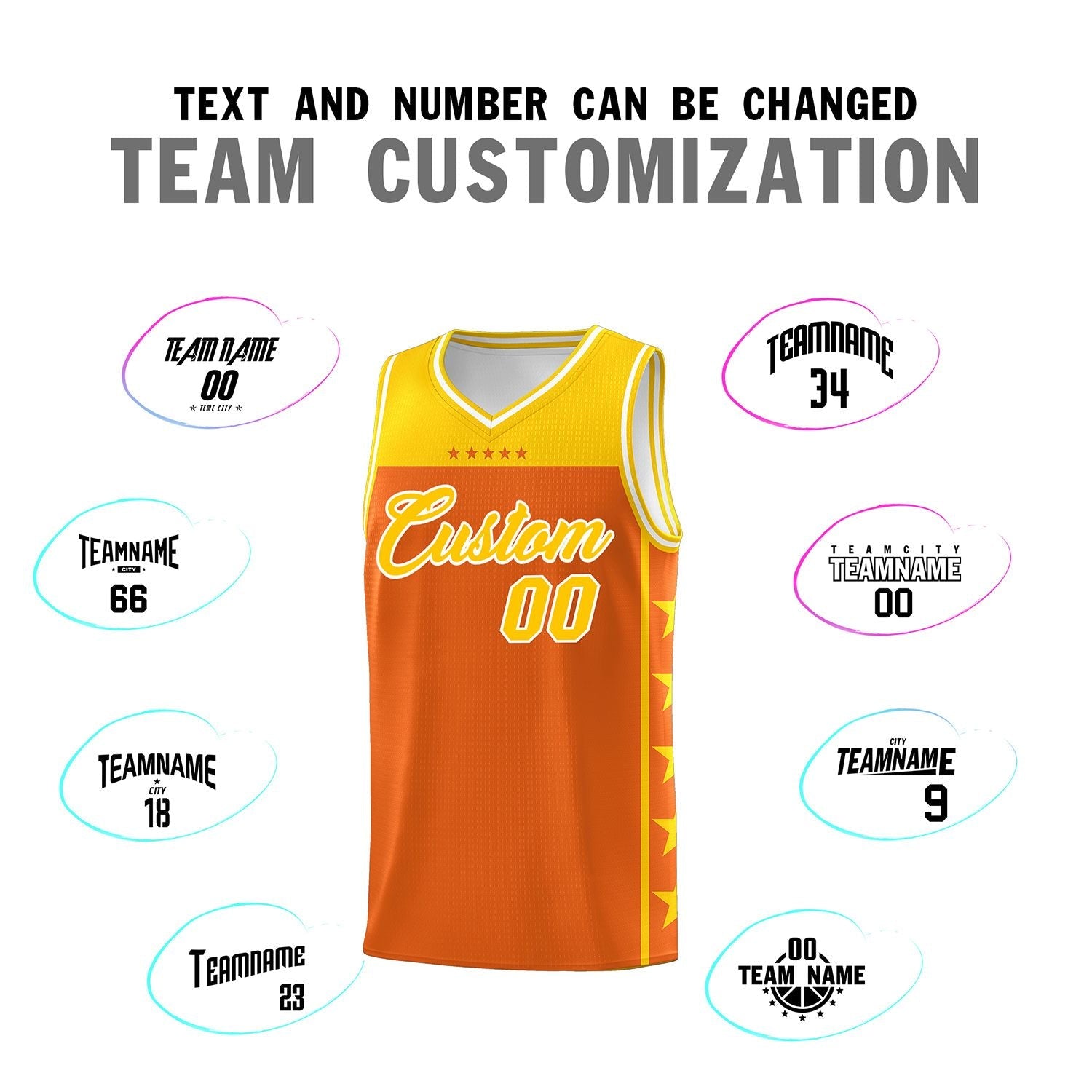 Custom Orange Yellow Color Block Sets Sports Uniform Basketball Jersey