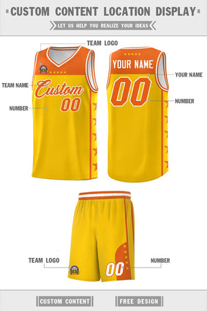 Custom Gold Orange Color Block Sets Sports Uniform Basketball Jersey